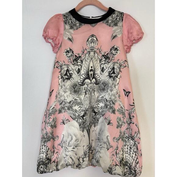 Roberto Cavalli Girls 100% Silk Bubble Hem Dress Pink Black Print Size 6 Party - Picture 3 of 9